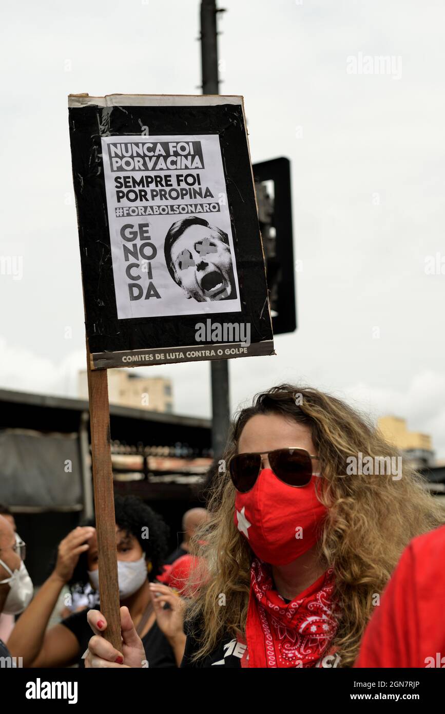 Brazil–September 7, 2021: Demonstrators take to streets in central Rio de Janeiro calling for the country’s president, Jair Bolsonaro, to be impeached Stock Photo