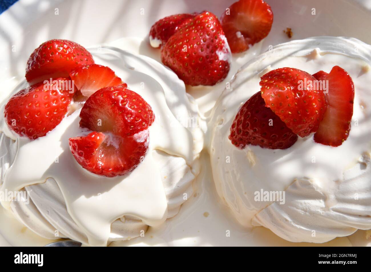 Strawberry Meringue with Cream Stock Photo Alamy