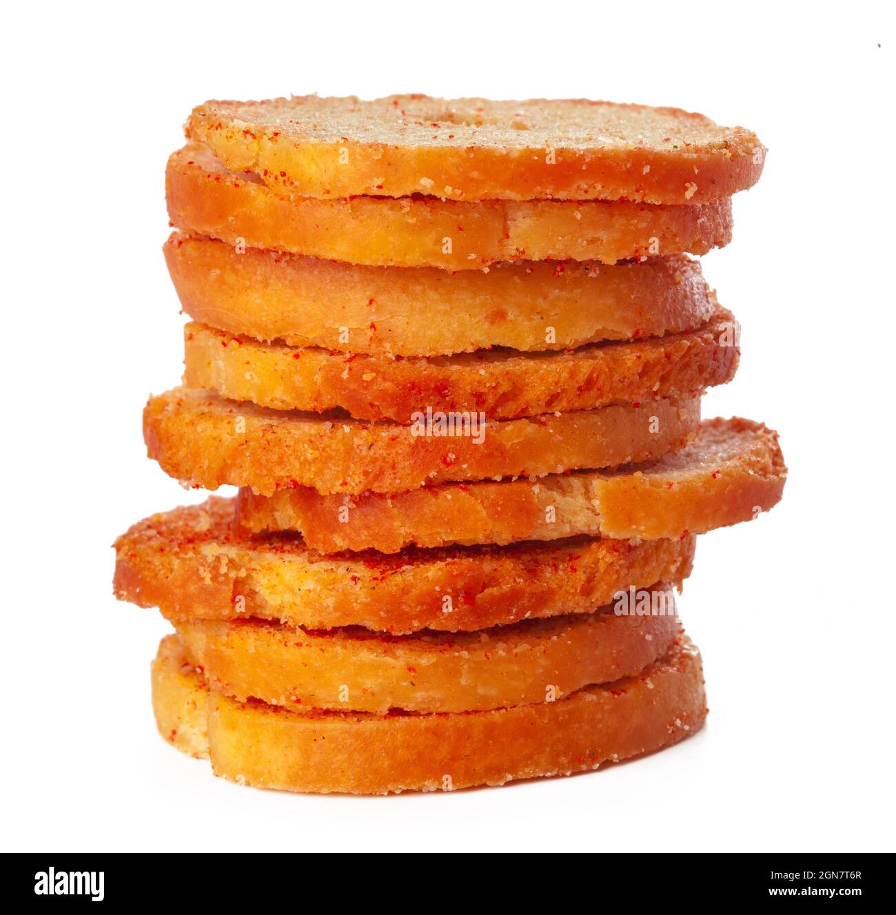 Dried bread crisps isolated on white background Stock Photo