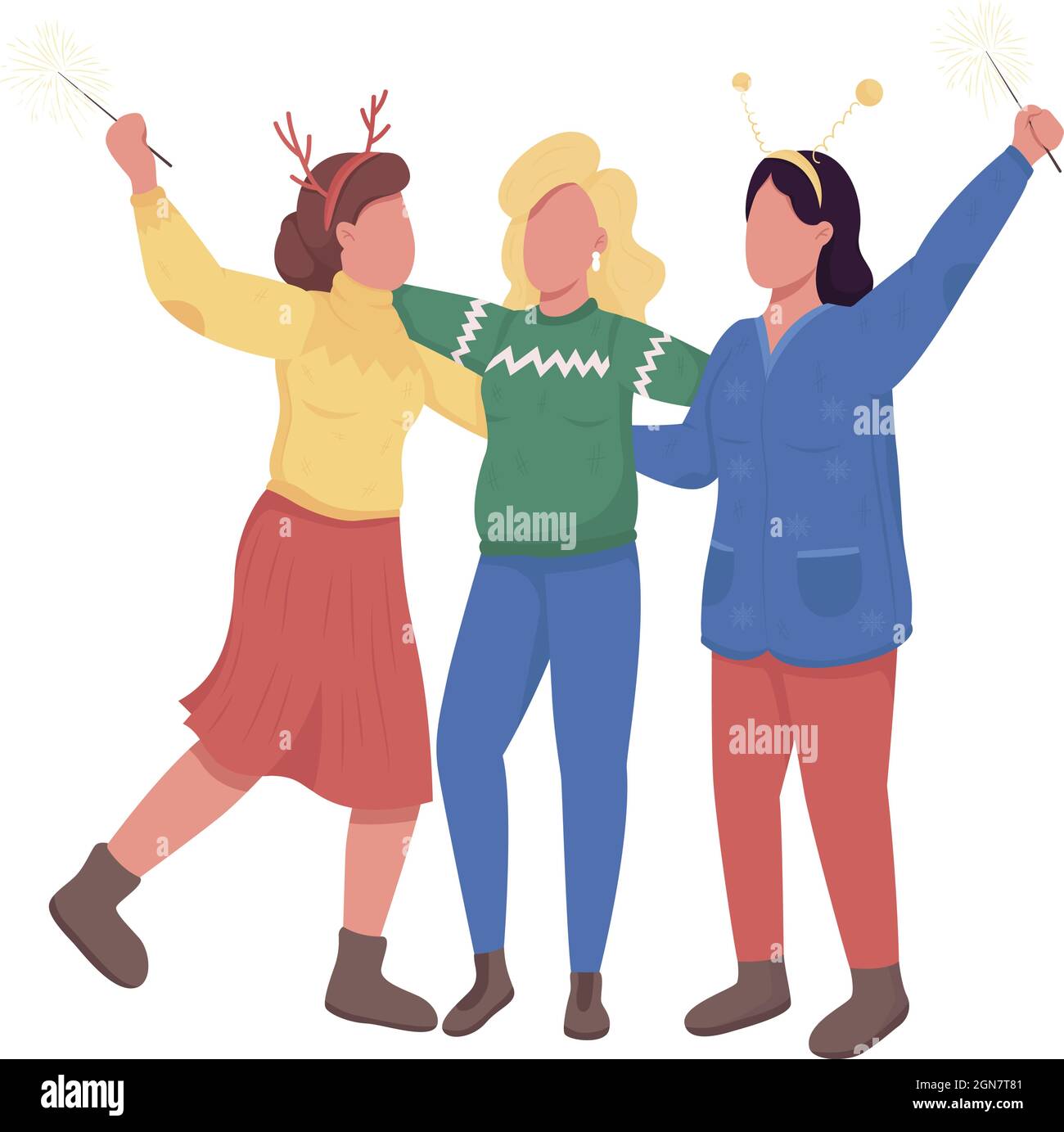 Girl friends on Christmas semi flat color vector characters Stock ...