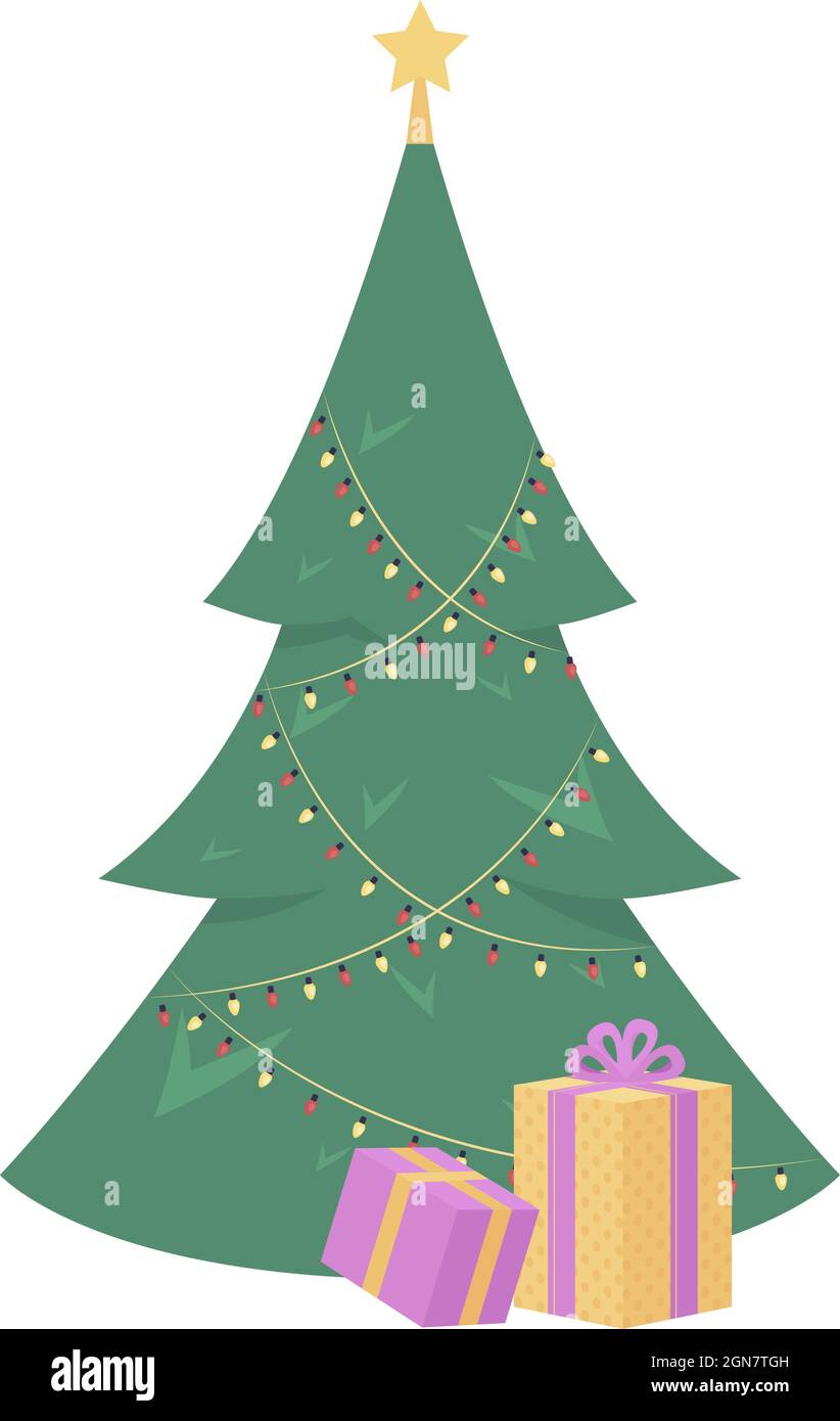 Christmas tree with gifts semi flat color vector object Stock Vector
