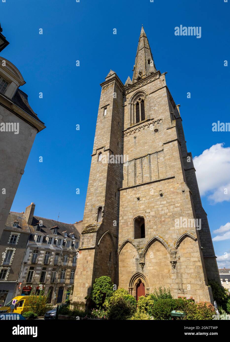 The bell tower, Saint-Sauveur abbey, Redon (35600), Brittany, France. Stock Photo
