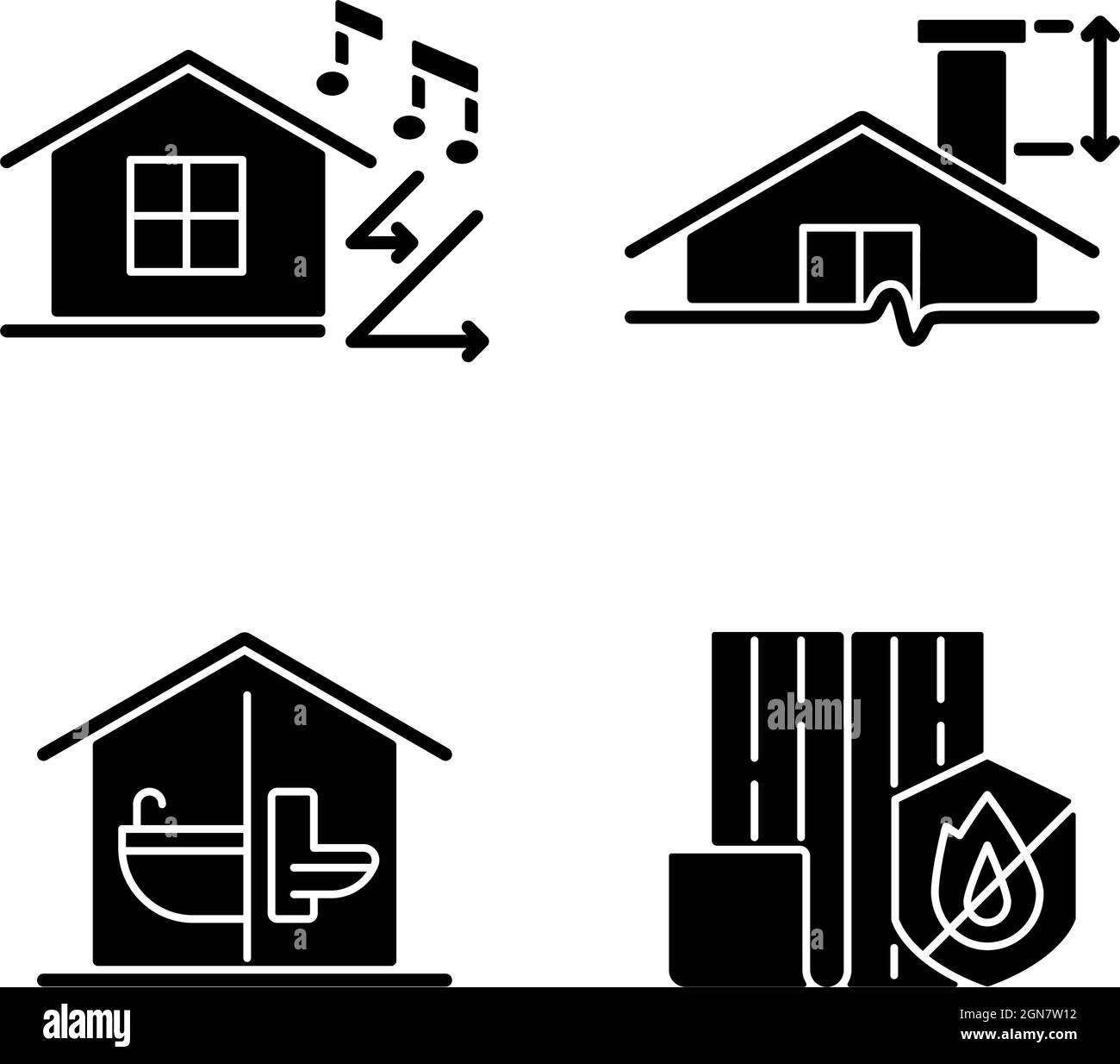 Home construction safety black glyph icons set on white space Stock ...