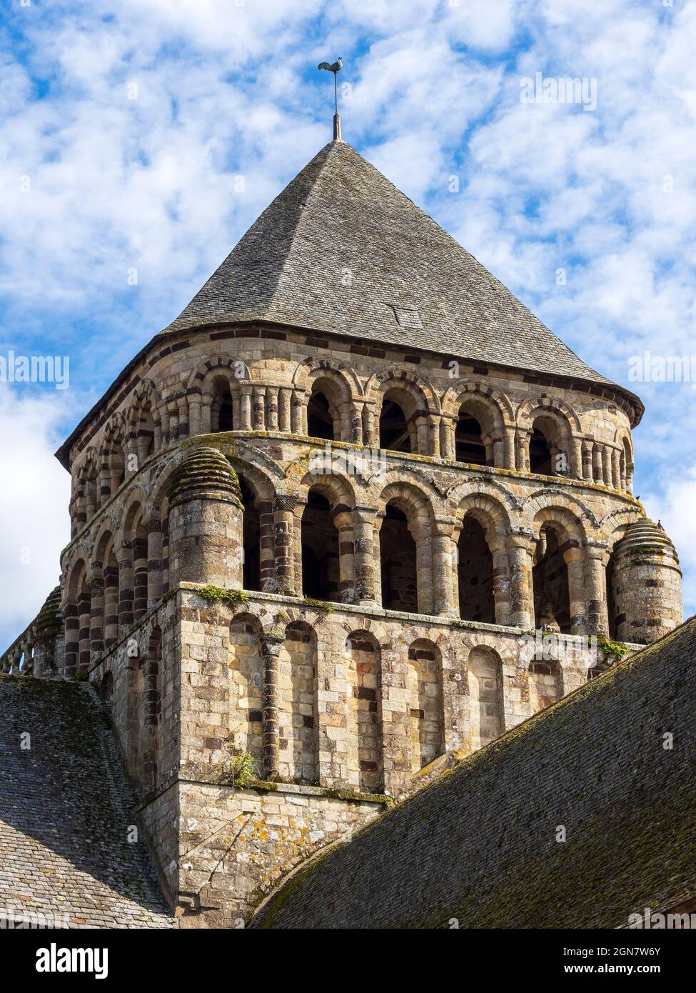 The bell tower on the transept, Saint-Sauveur abbey, Redon (35600), Brittany, France, Stock Photo