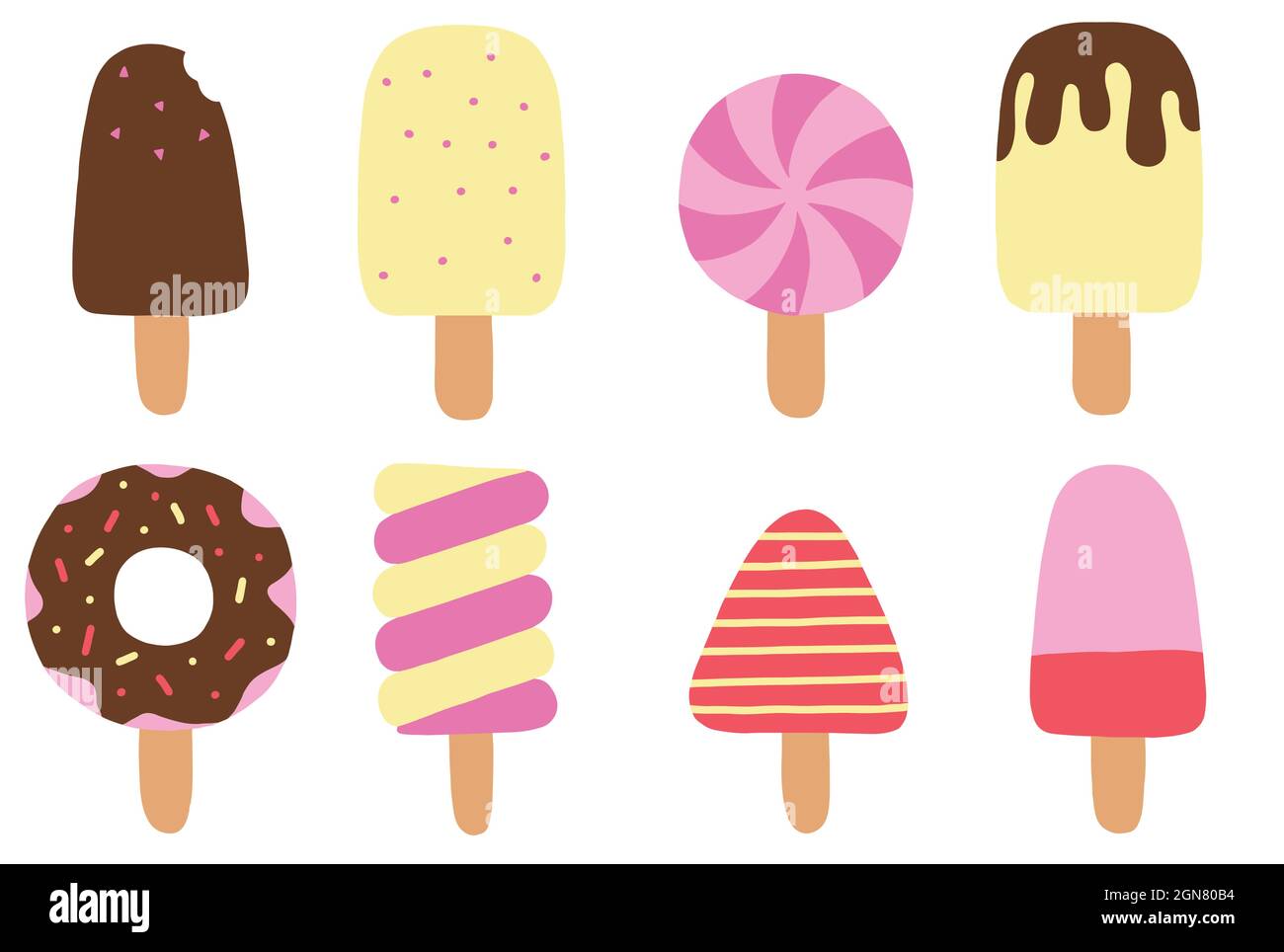 a set of different ice cream on a stick, popsicle. vector drawing