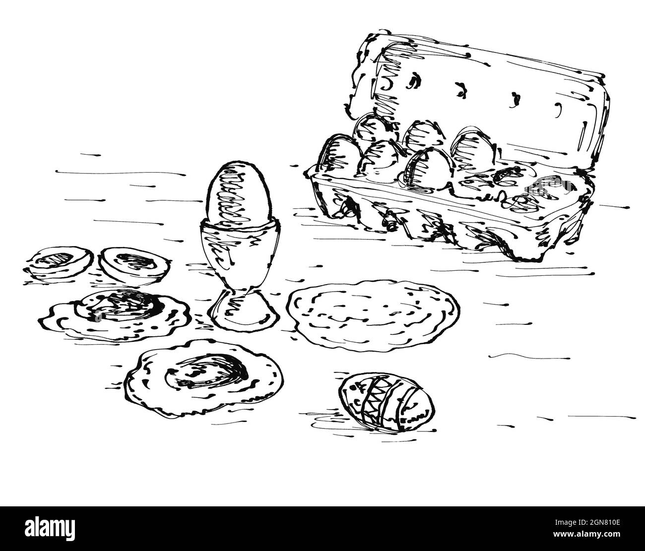 Drawing of a Dozen Eggs Stock Photo