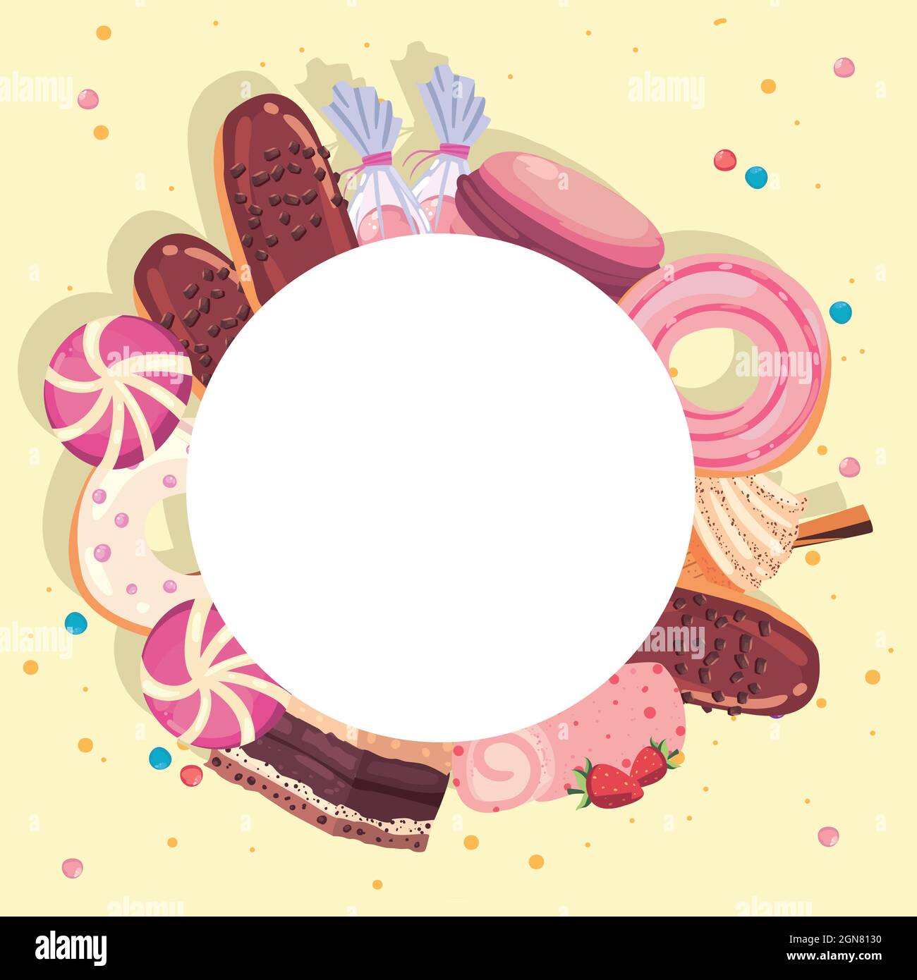 label with sweet food icon set on yellow background Stock Vector Image ...