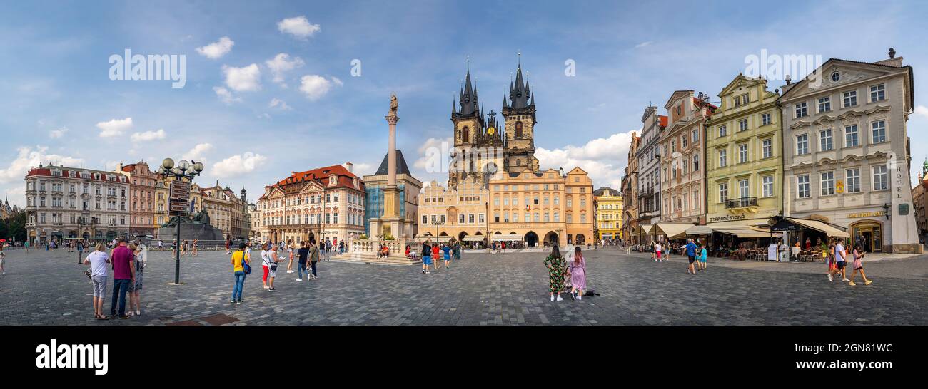 Old Town Square with Marian column and Church of Our Lady before Tyn, Prague, Czech republic Stock Photo