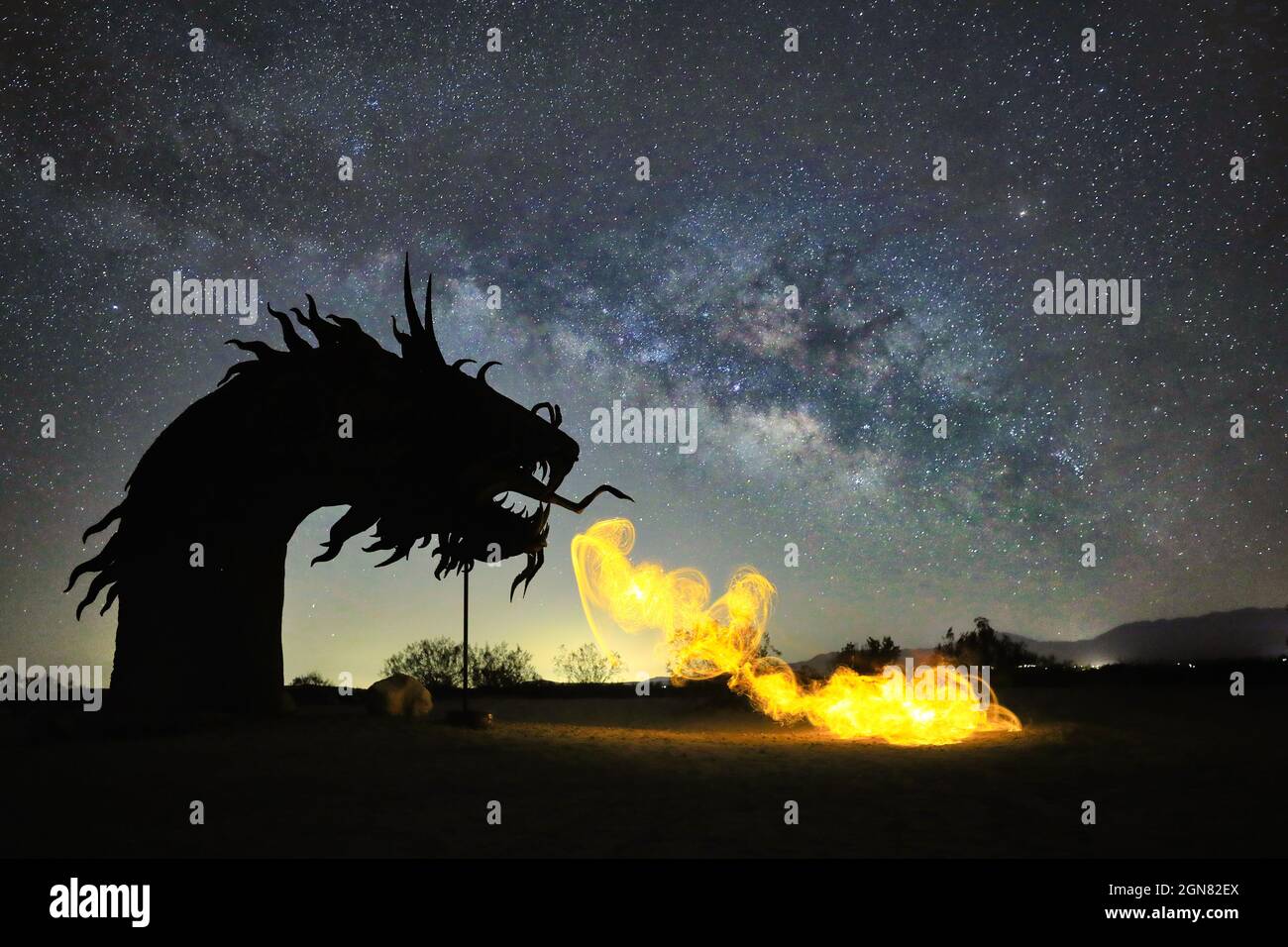 Milky Way Night Sky With Metal Sculptures in Anza Borrego California