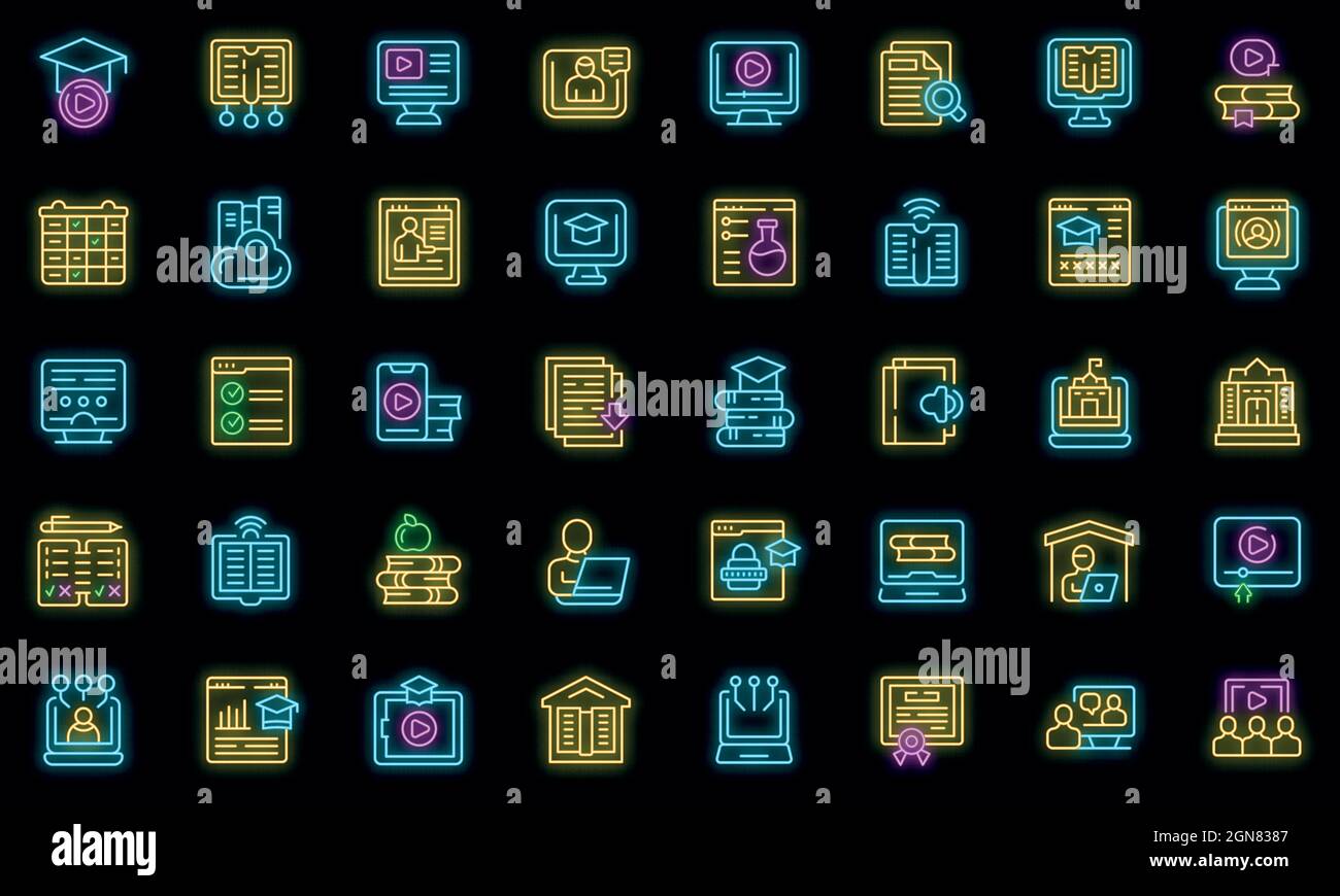 Home schooling icons set outline vector. Counseling scholarship. Computer cloud answer Stock Vector
