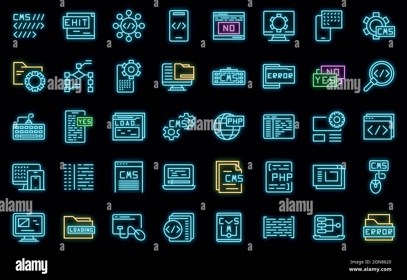 Cms development icons set outline vector. Data code. Design application Stock Vector