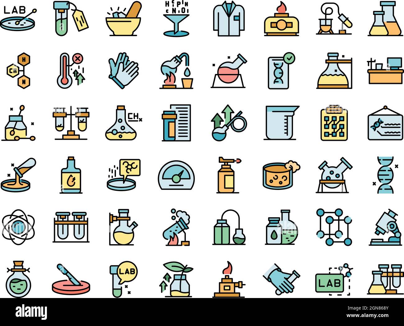 Laboratory research icons set outline vector. Dna science. Microscope ...