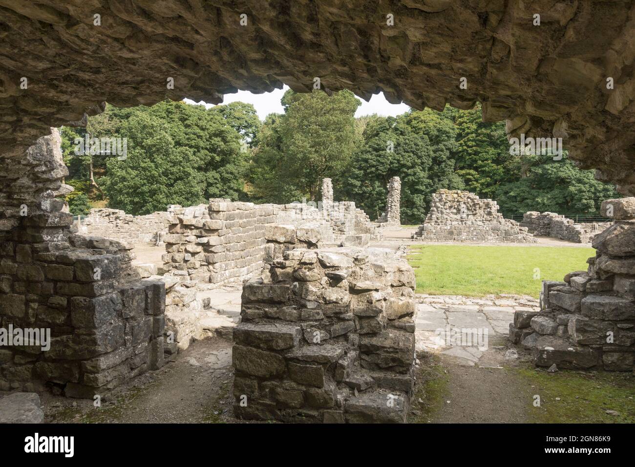 View from within  the cellars of the ruins of Shap Abbey of the Premonstratensian order of canons, Cumbria, England, UK Stock Photo
