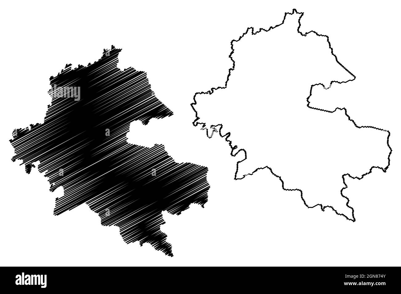 Deoria district (Uttar Pradesh State, Republic of India) map vector illustration, scribble sketch Deoria map Stock Vector