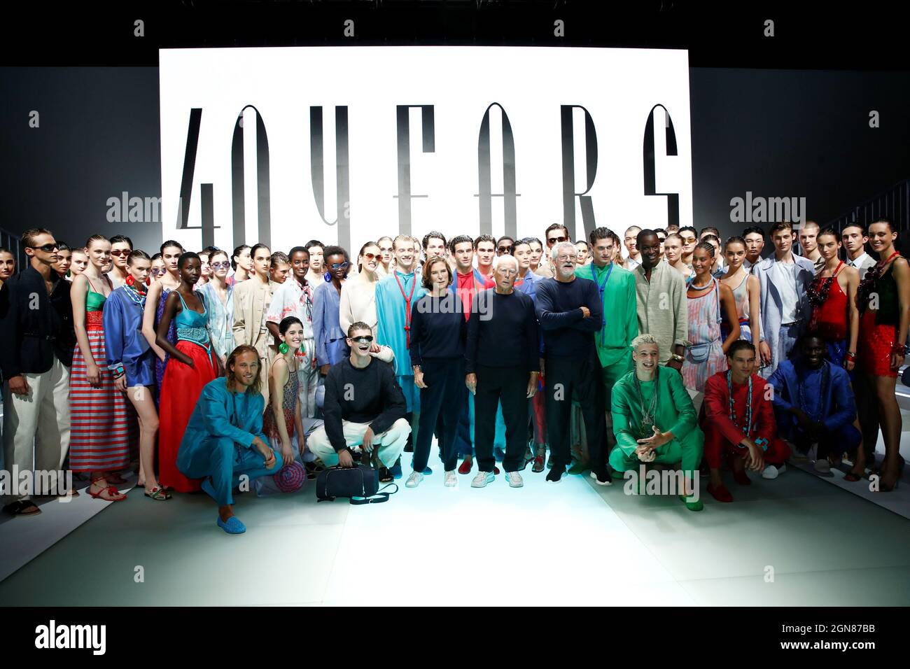 Giorgio Armani, Silvana Armani and Sergio Galeotti pose with models after  presenting the Emporio Armani Spring/Summer 2022 collection during Milan  Fashion Week in Milan, Italy, September 23, 2021. REUTERS/Alessandro  Garofalo REFILE -