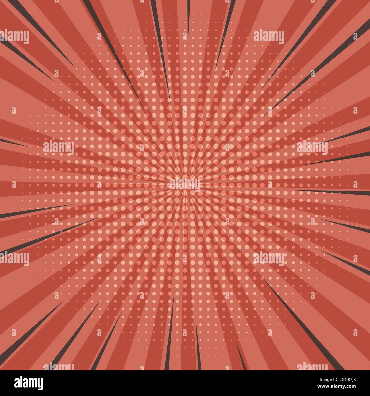 starburst comic background with halftone grid, vector illustration Stock Vector