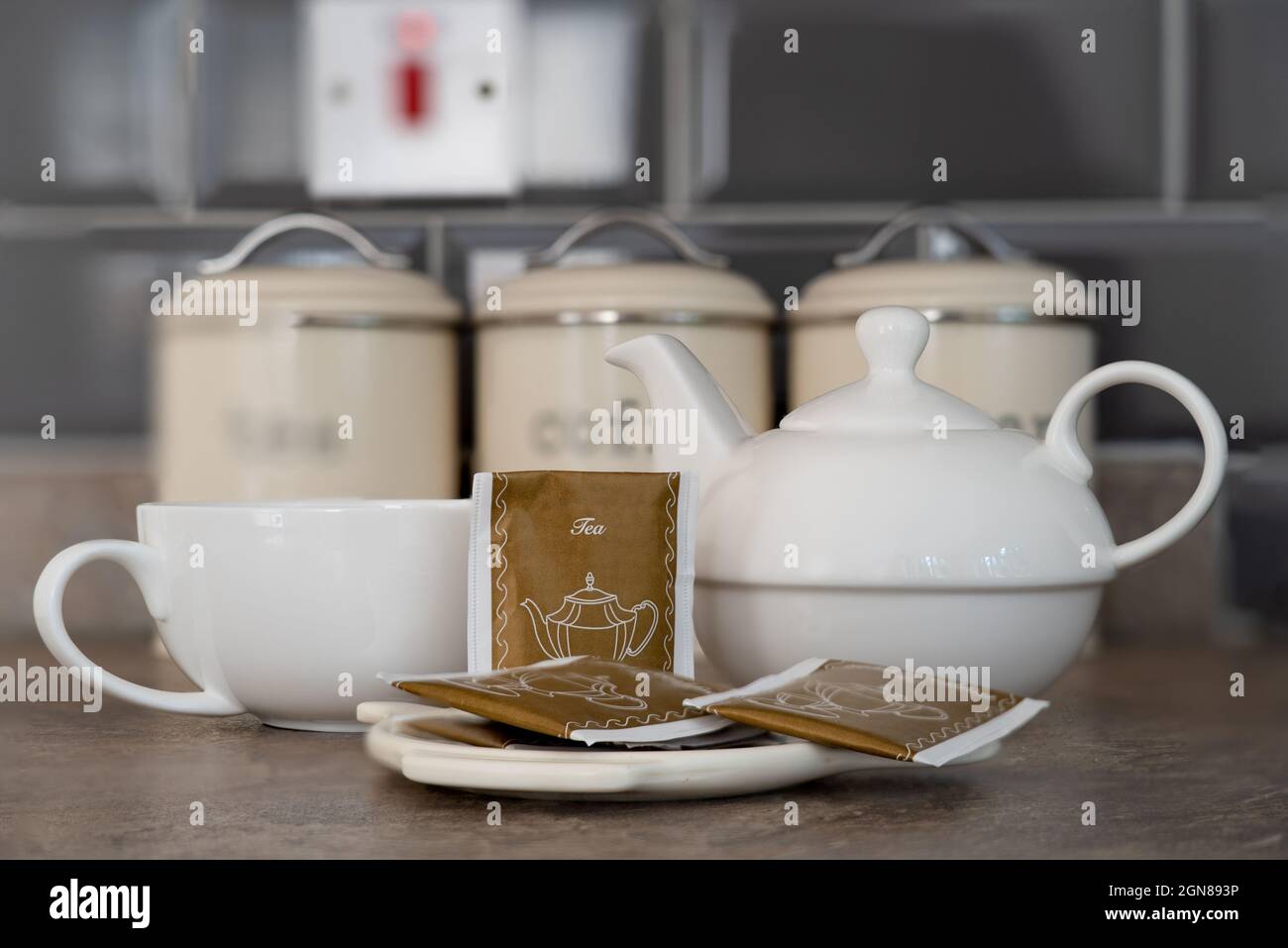 One person china tea set comprising of a tea pot and large cup integrated  design used for the preparation and brewing of English breakfast tea and  oth Stock Photo - Alamy
