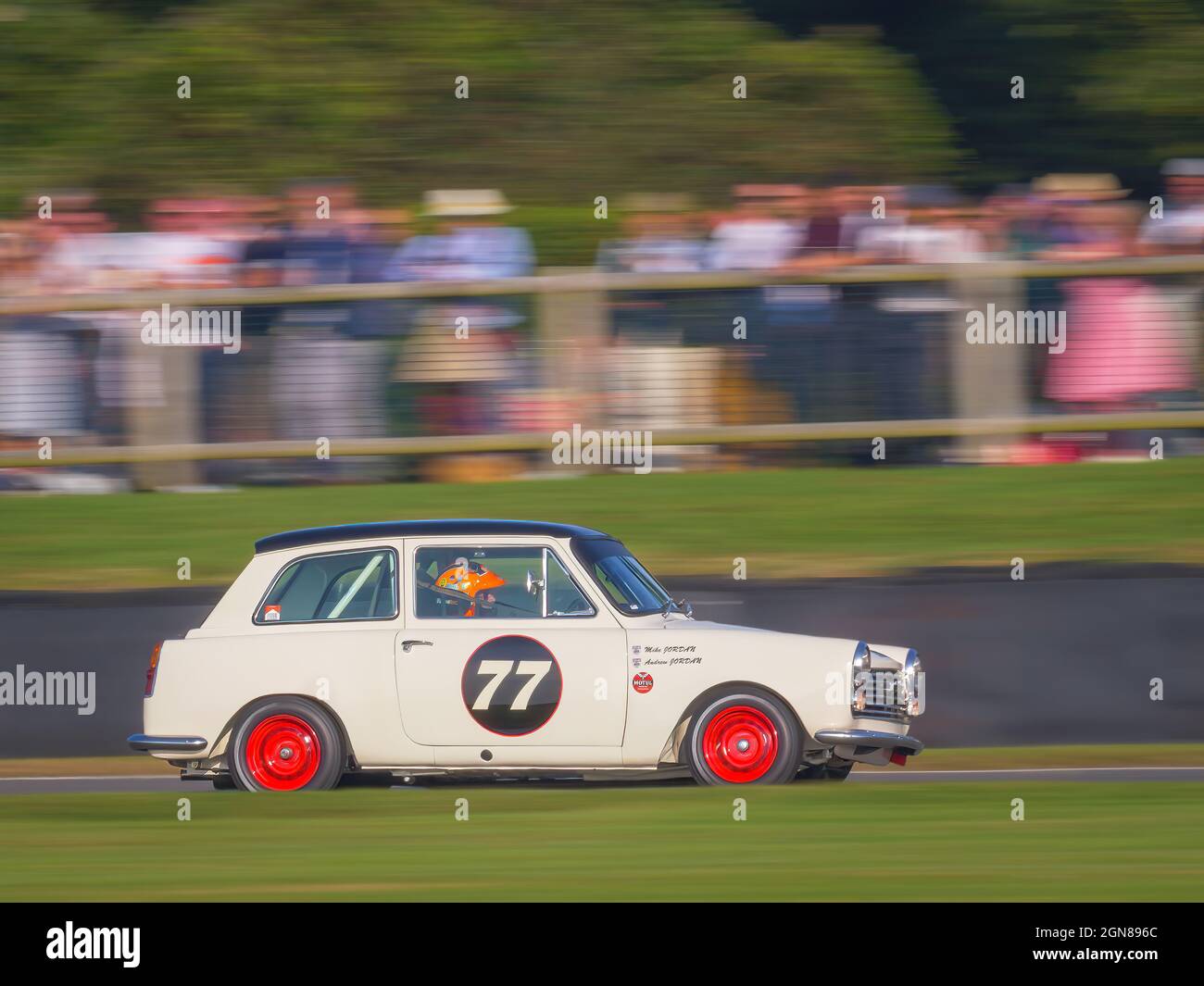 Mike Jordan in the Austin A40 racing at the Goodwood Revival 2021, West Sussex, uk Stock Photo