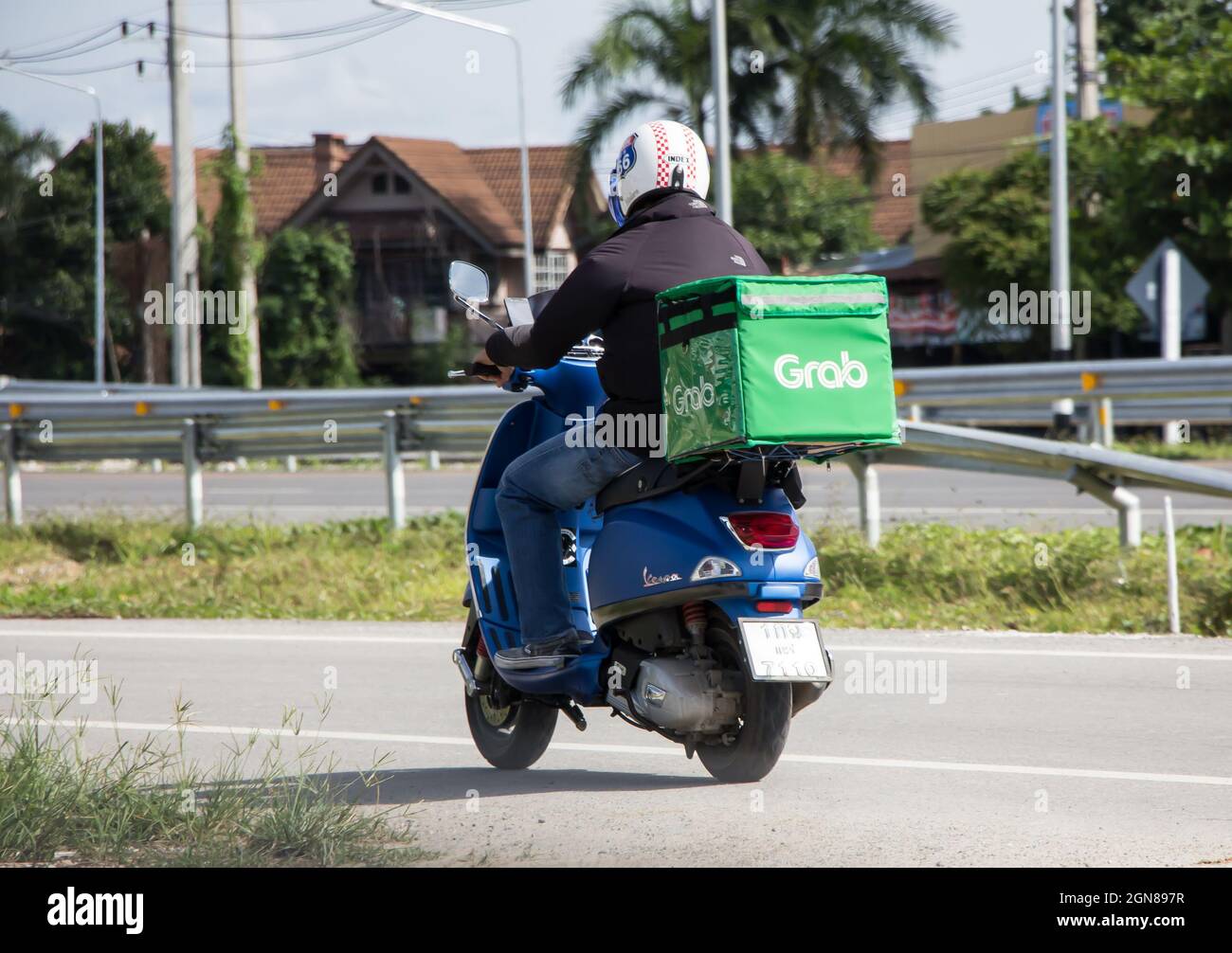 Chiangmai, Thailand - September 12 2021: Delivery service man ride 