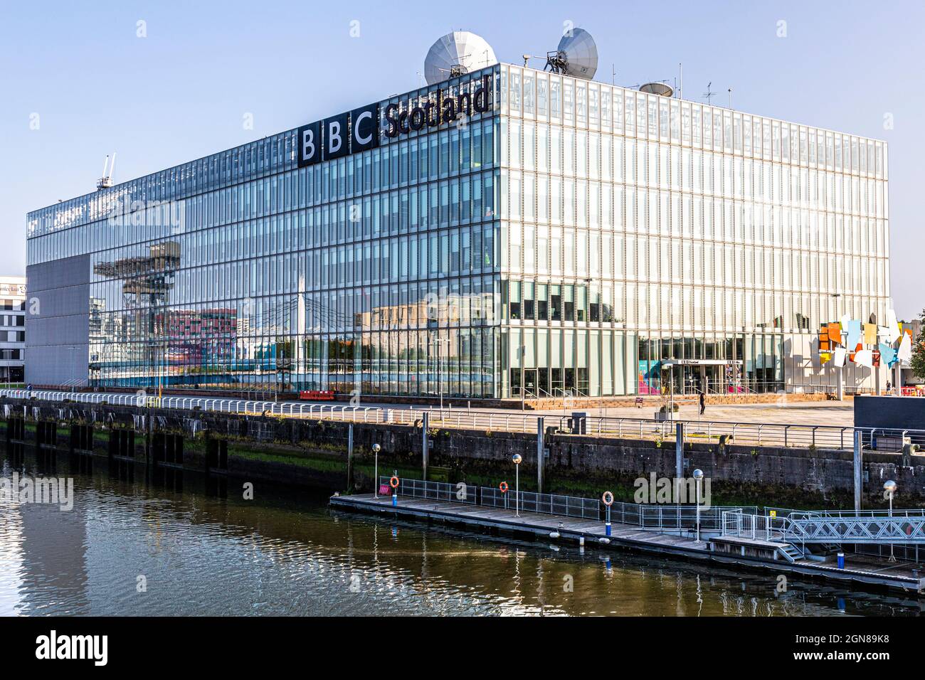 The BBC Scotland building beside Bells Bridge on the River Clyde in Glasgow, Scotland UK Stock Photo