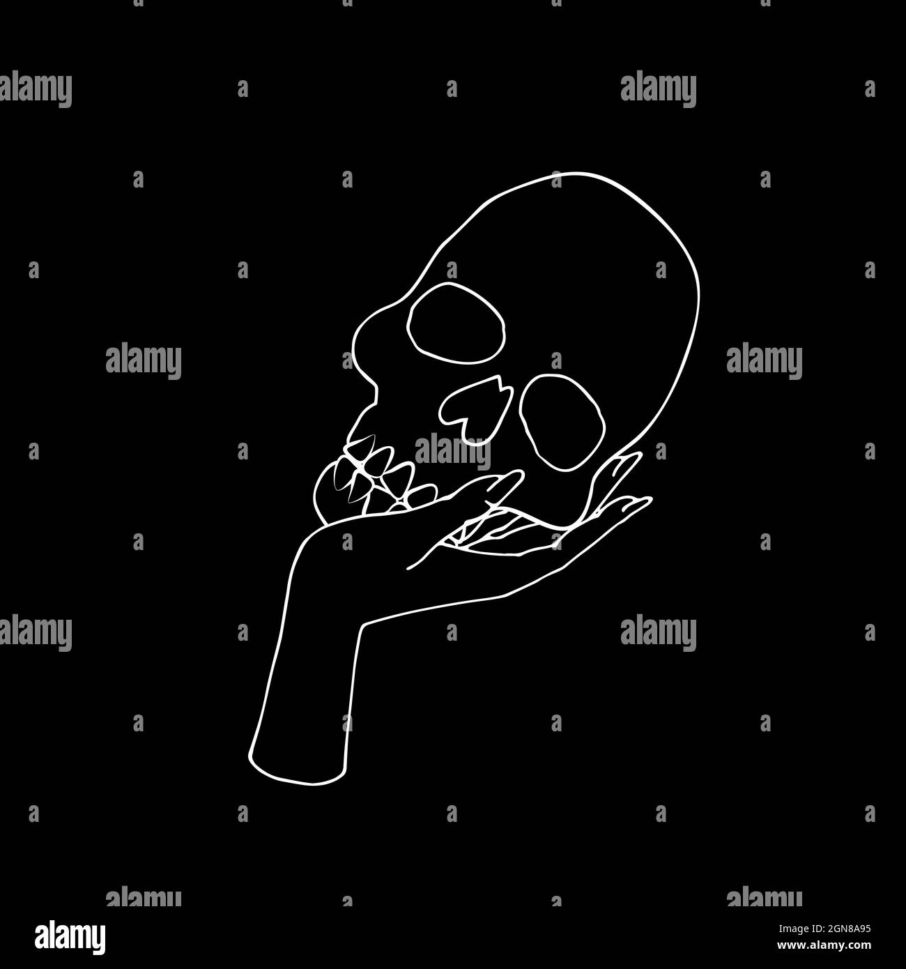 Vintage Mystic female Hand holding human skull. Stock Vector