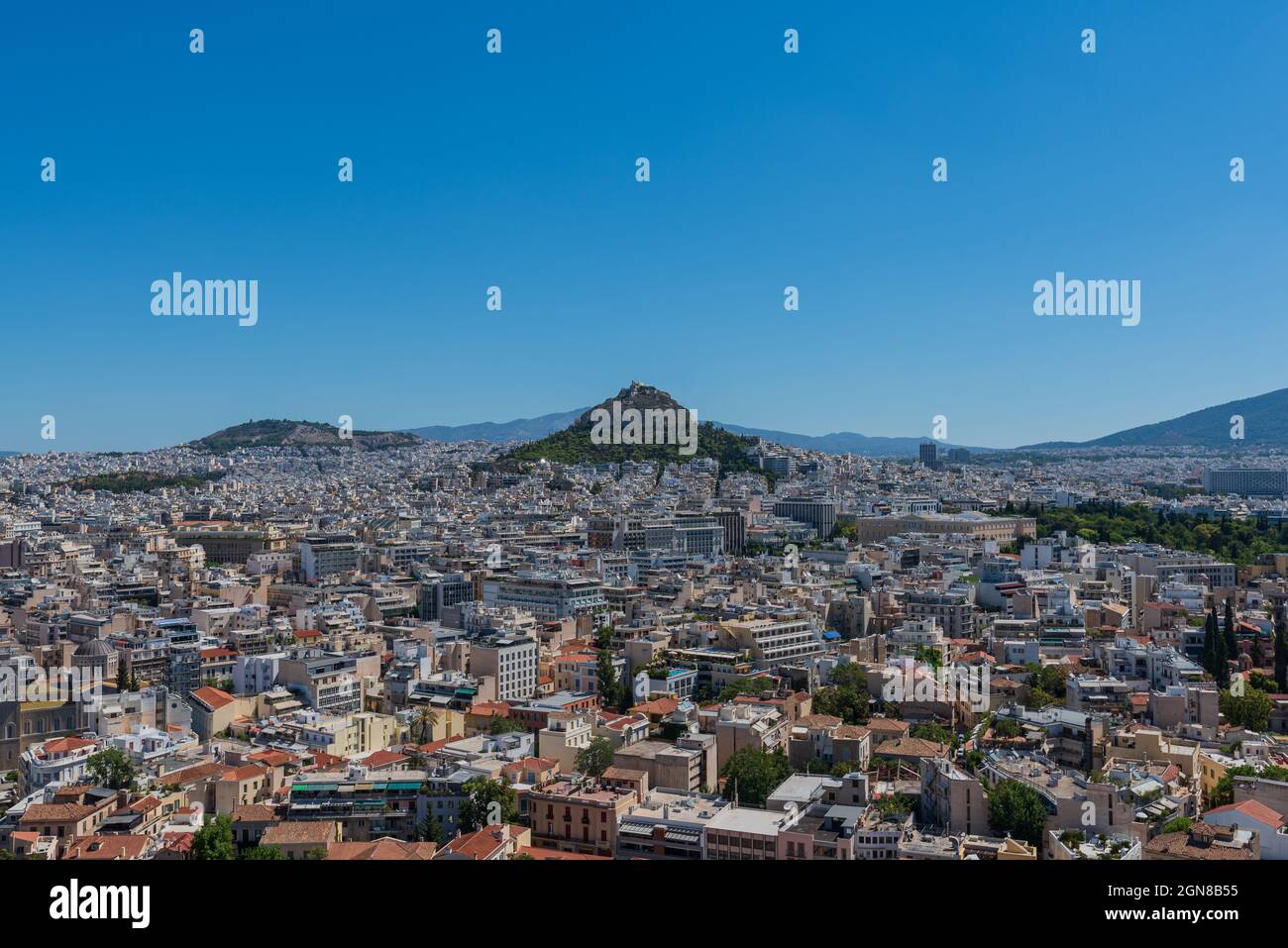 Acropolis, Athens Greece,July 27, 2017 Mount Lycabettus a view from the Acropolis at Athens Stock Photo