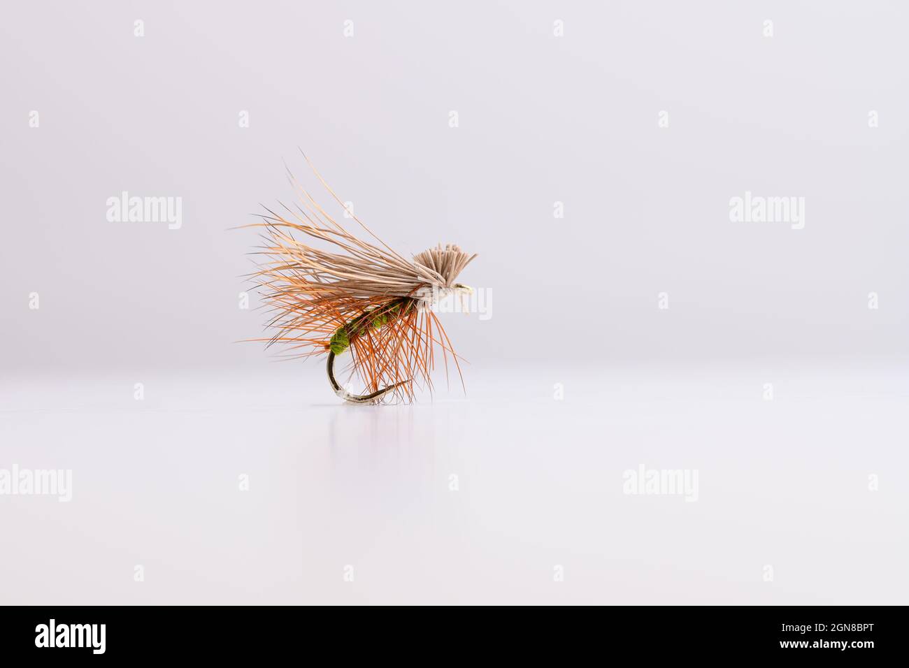 Traditional Upstream Dry Trout fly fishing Fly Pattern Elk Hair Caddis Stock Photo