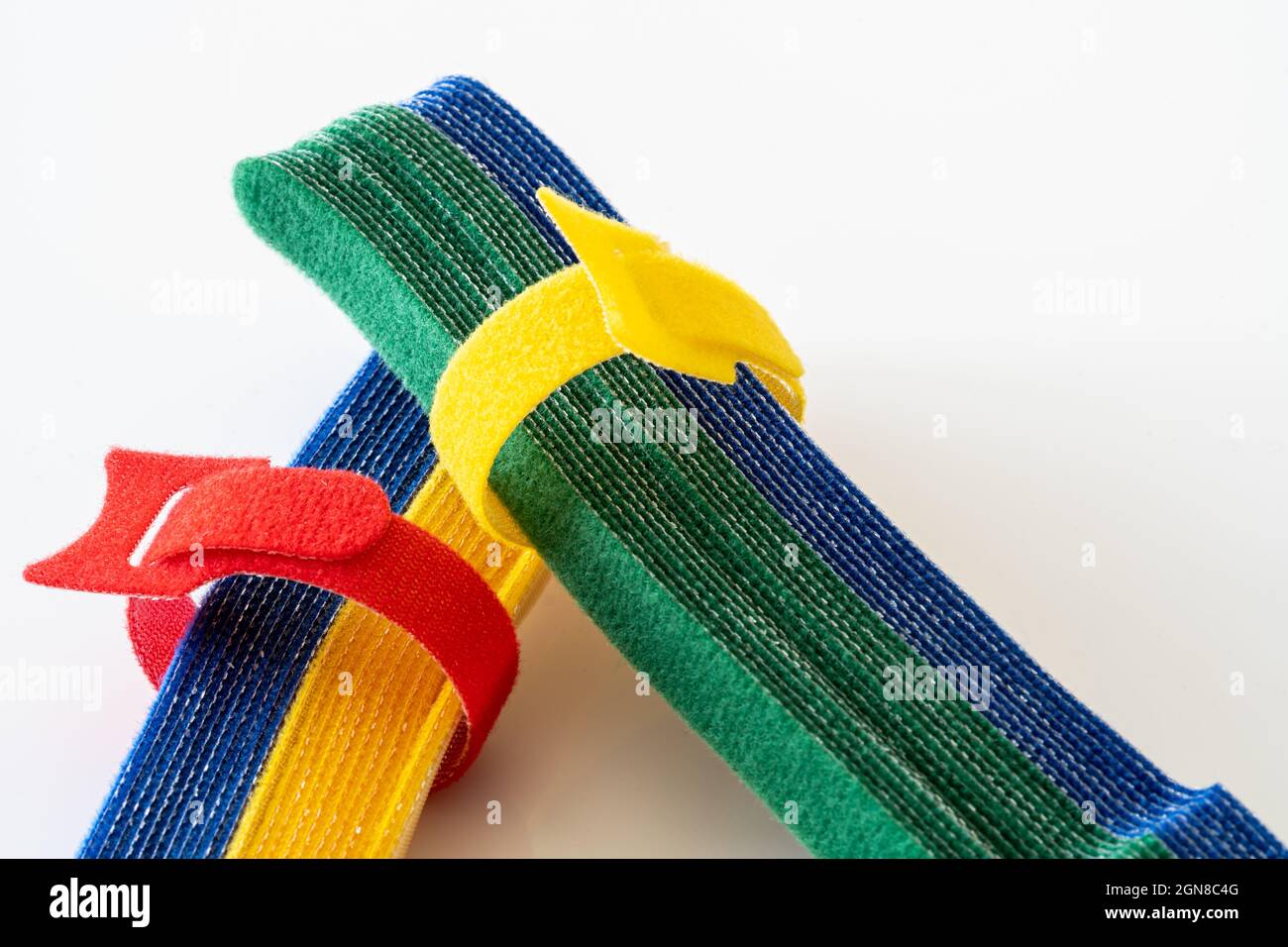 pack of small short colored velcro hook and loop fastner ties Stock Photo