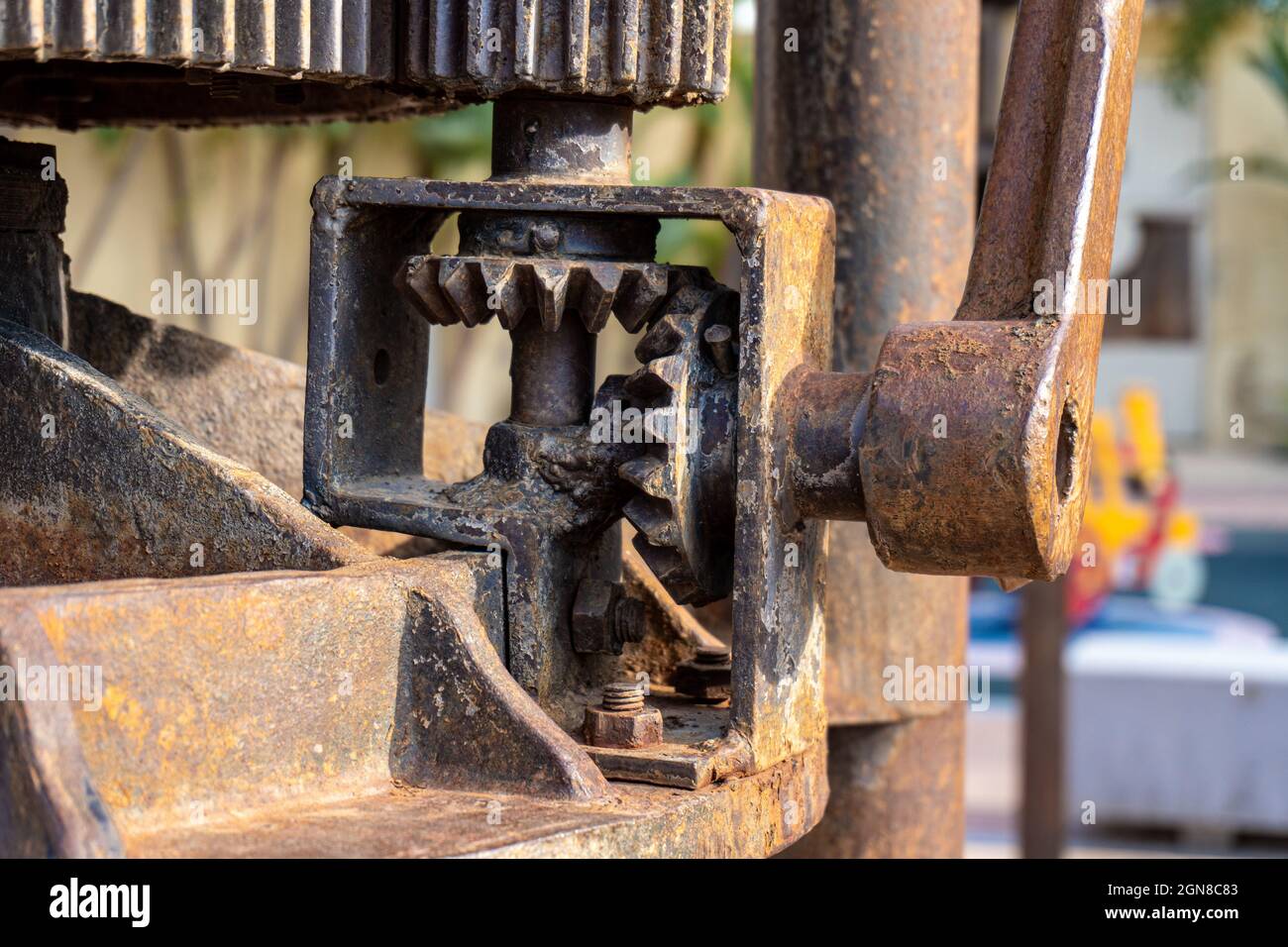 Selective focus shot of an old rusty machine outdoors Stock Photo - Alamy
