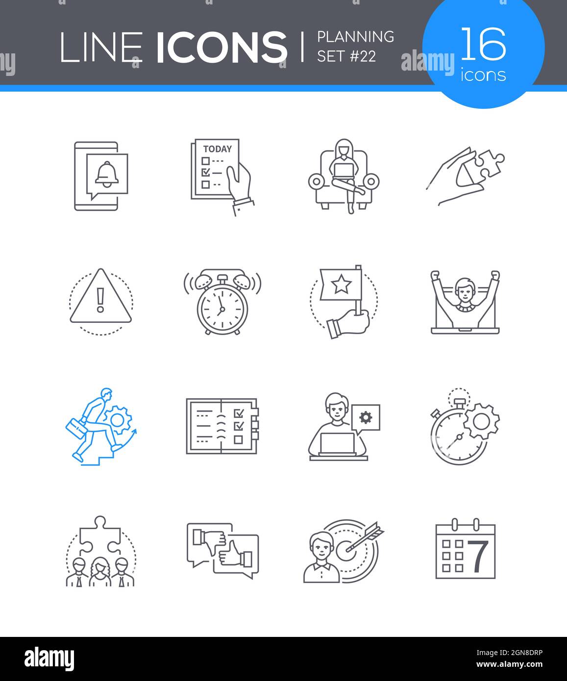 Planning mobile app - line design style icons set. Task management idea ...