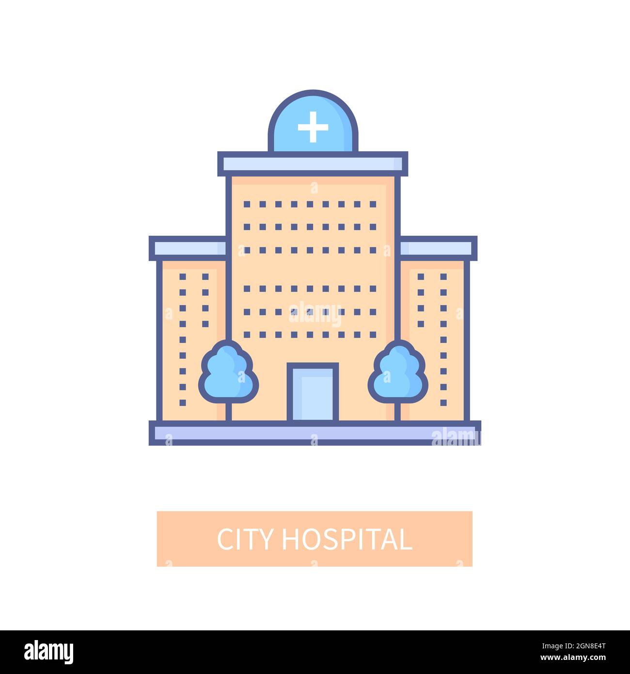 City hospital - modern line design style icon on white background. Neat detailed image of high modern building where you can get professional medical Stock Vector