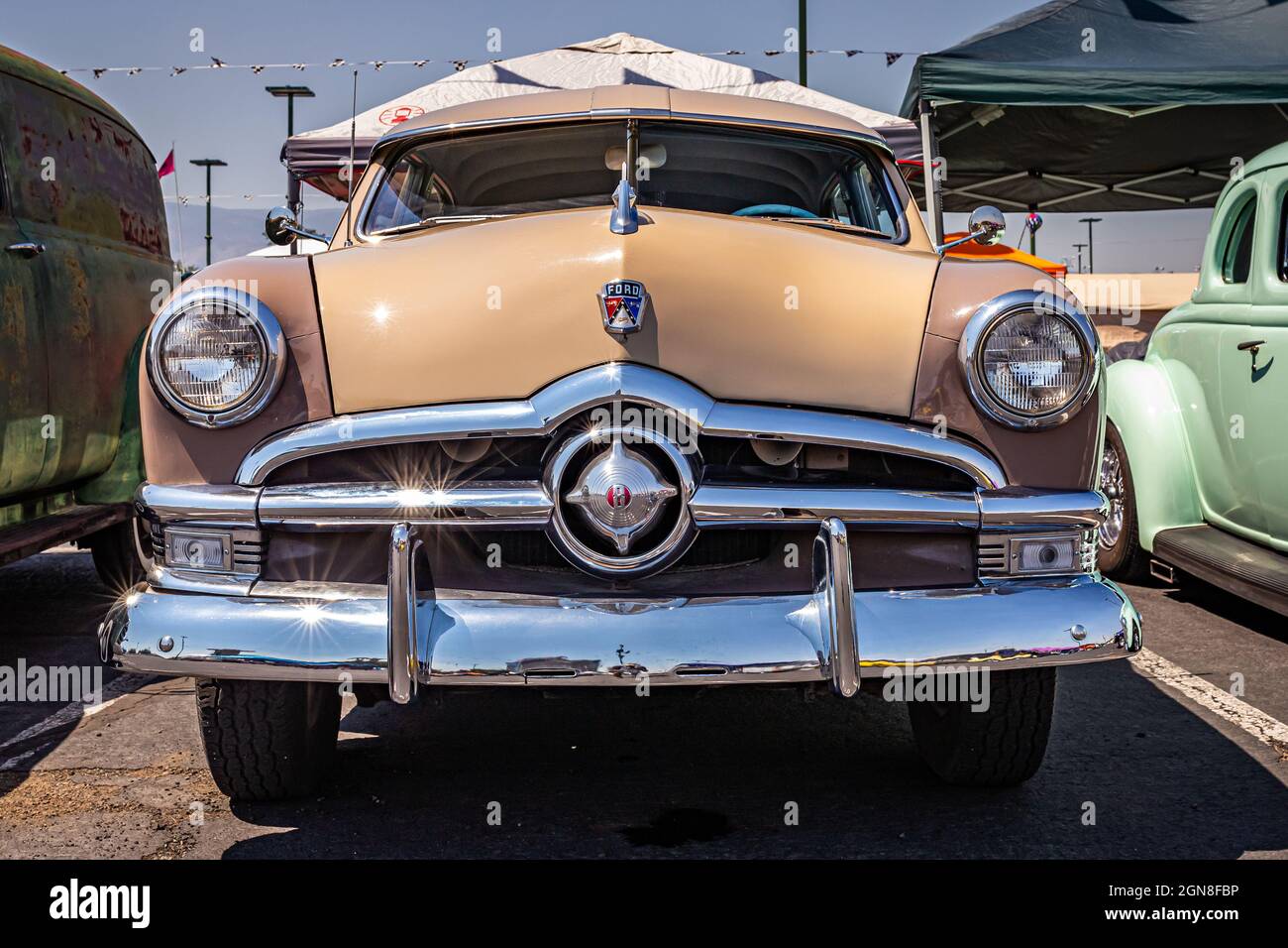 Reno, NV - August 3, 2021: 1950 Ford Custom Deluxe Fordor Sedan at a local car show. Stock Photo