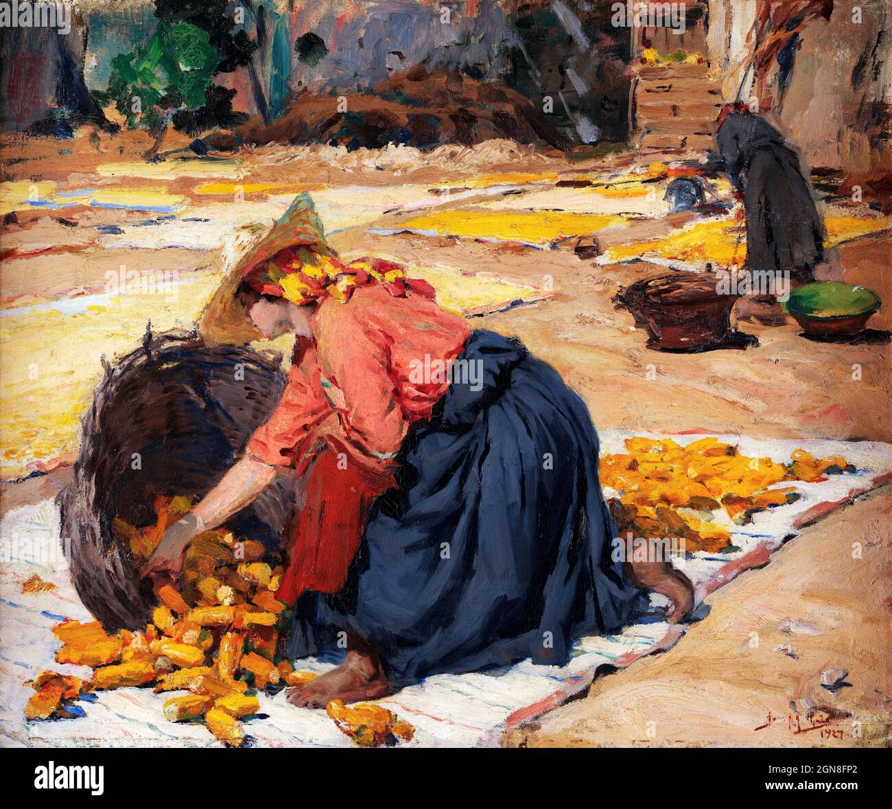 Corn in the Sun by the portuguese artist, José Malhoa (1855-1933), oil on wood, 1927 Stock Photo