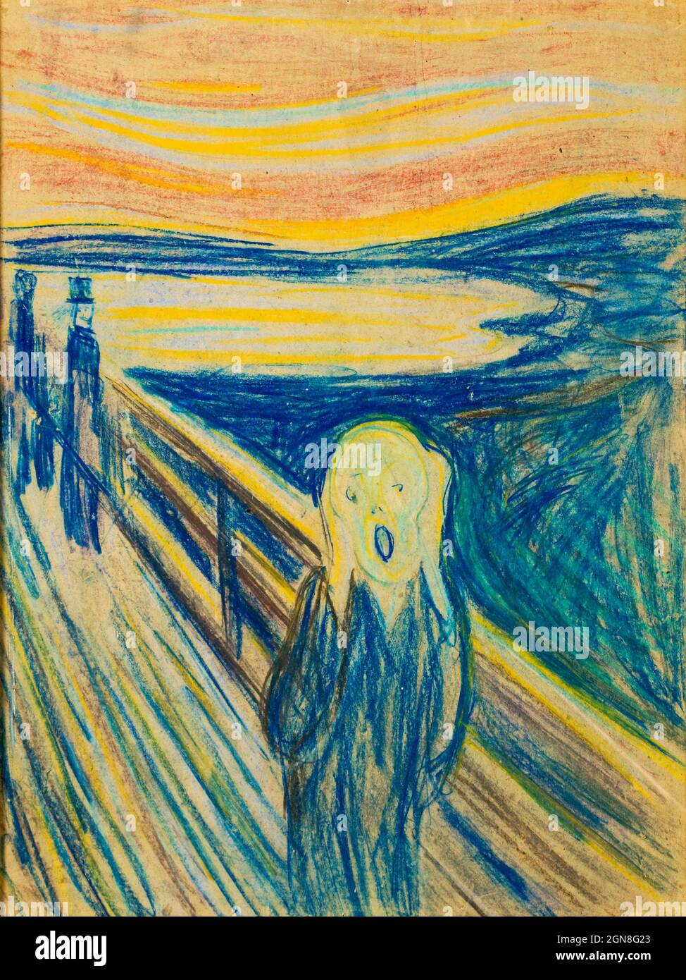 As the earliest version of 'The Scream', this pastel appears to be the sketch in which Munch mapped out the essentials of the composition. Stock Photo