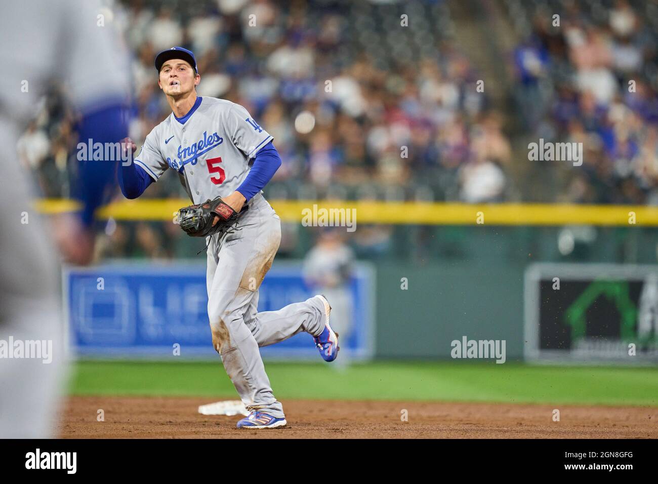 Corey Seager of the Los Angeles Dodgers smiles on the field during
