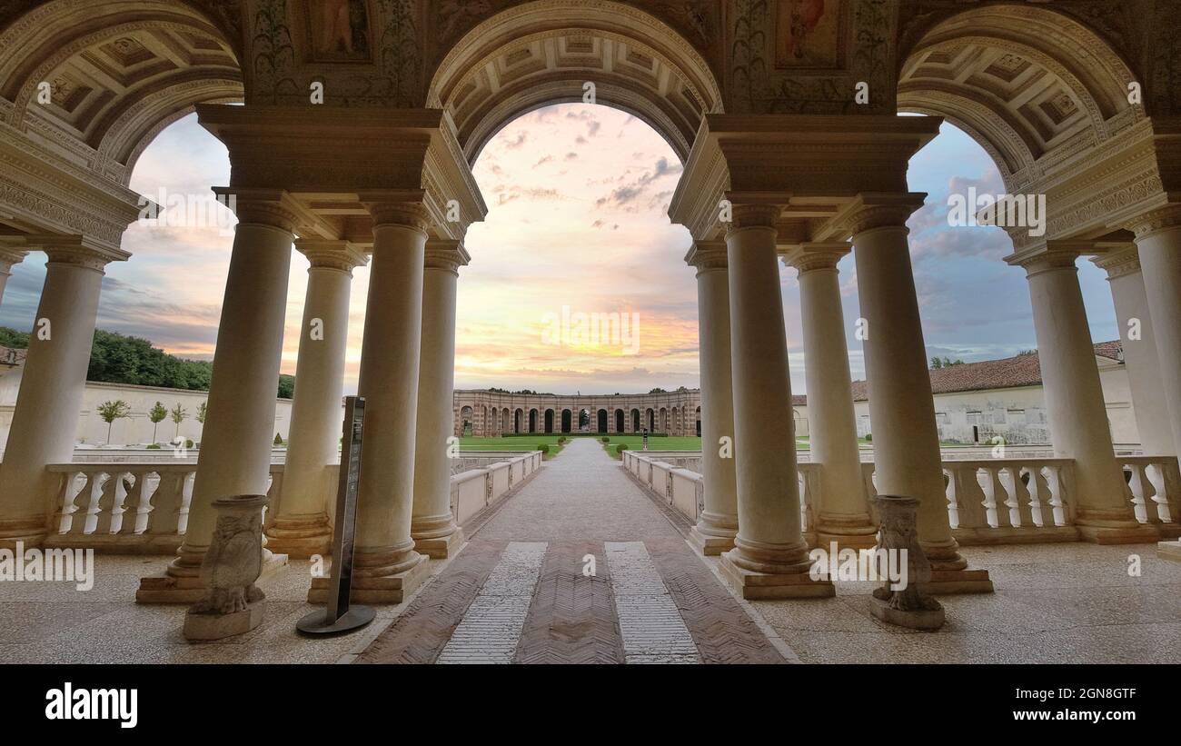Palazzo Te at sunset, view of the inner garden of the villa commissioned by Federico II Gonzaga to the architect Giulio Romano. Mantova, Italy Stock Photo