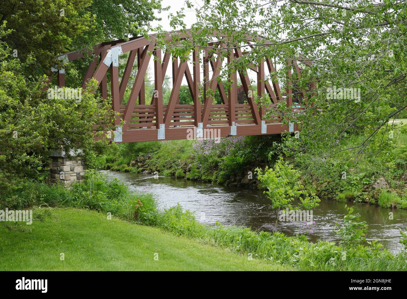 Bike trail bridge over stream at Ben Bikin' Information Center, Sparta