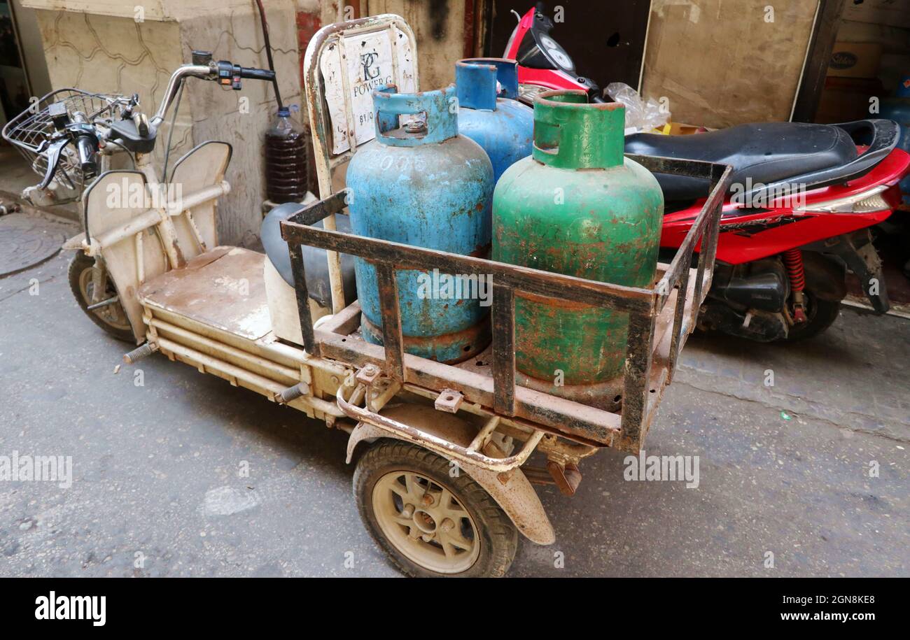 Beirut, Lebanon. 23rd Sep, 2021. Gas cylinders on sale in Beirut