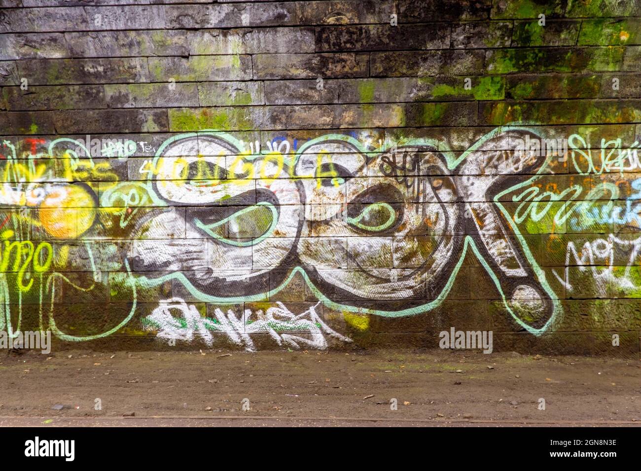 Graffiti art work in the Innocent Railway Tunnel in Edinburgh Stock