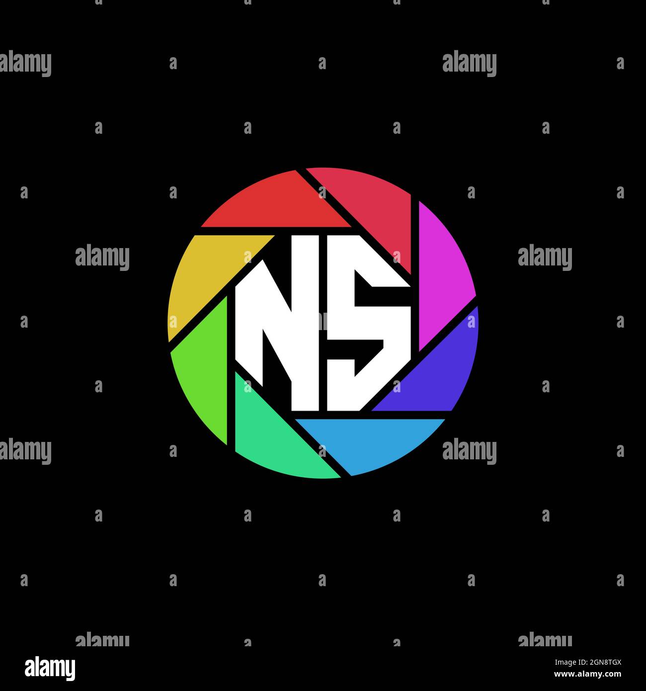 NS Monogram Logo Letter Geometric Polygonal lens rainbow circle shape style Stock Vector