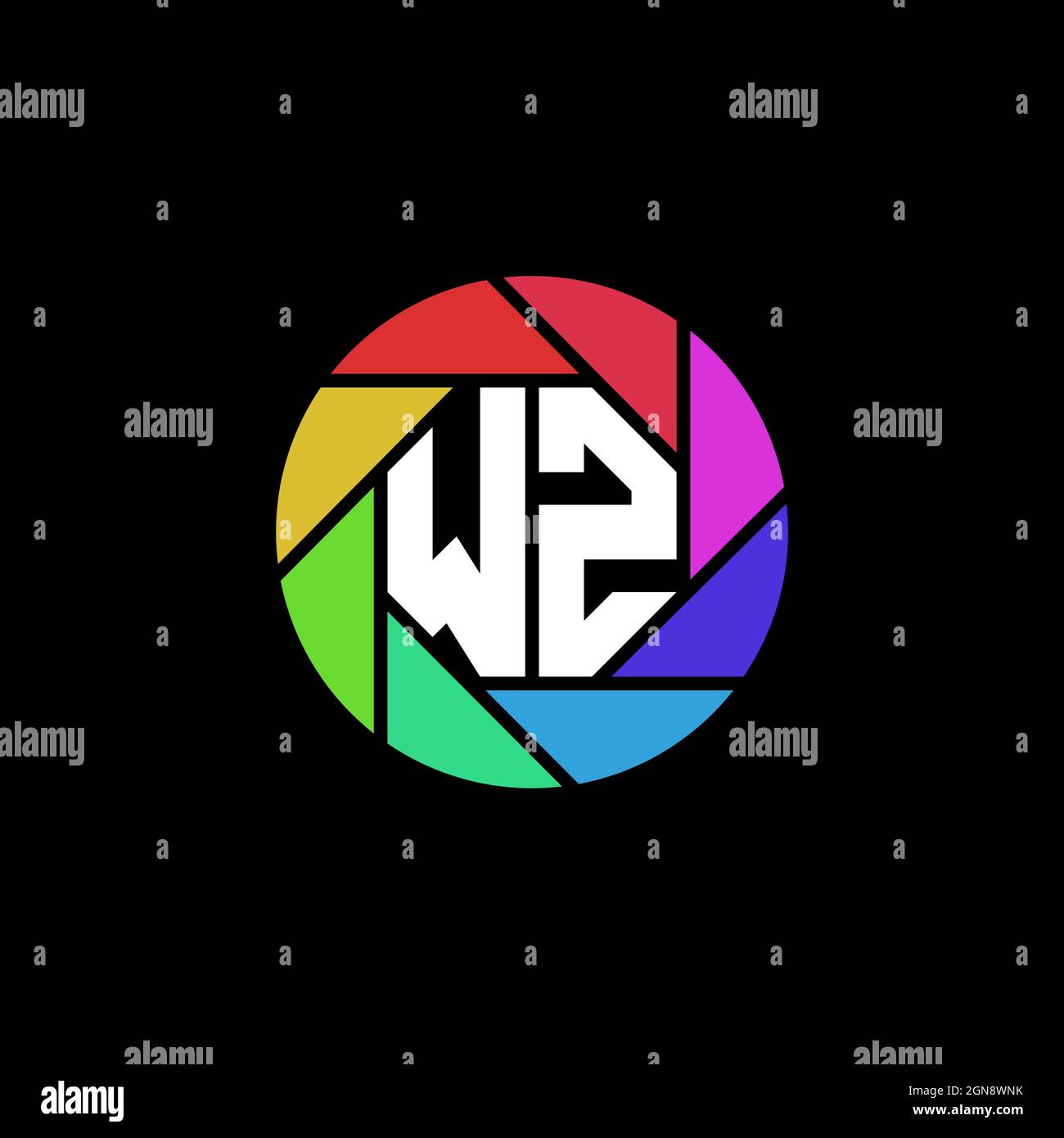 WZ Monogram Logo Letter Geometric Polygonal lens rainbow circle shape style Stock Vector