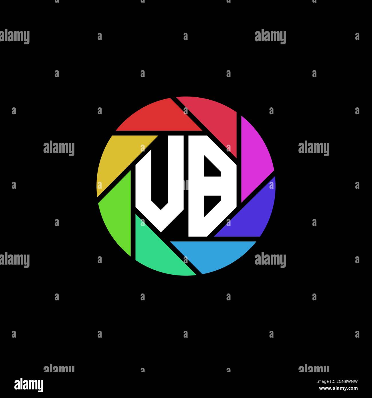 VB Monogram Logo Letter Geometric Polygonal lens rainbow circle shape style Stock Vector