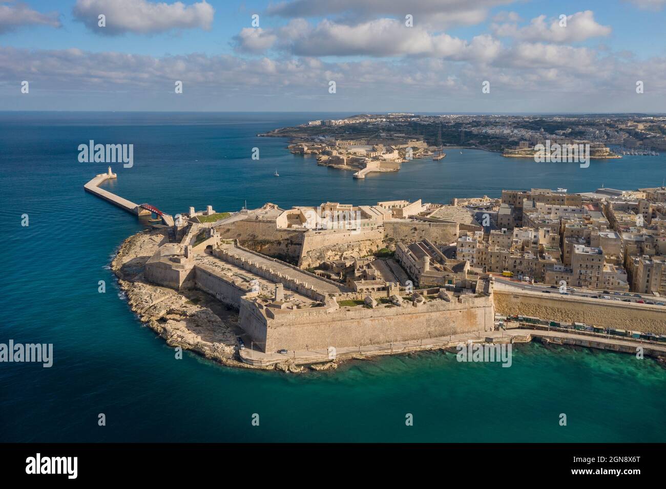 Malta, South Eastern Region, Valletta, Aerial view of coastal fortifications of Fort Saint Elmo Stock Photo