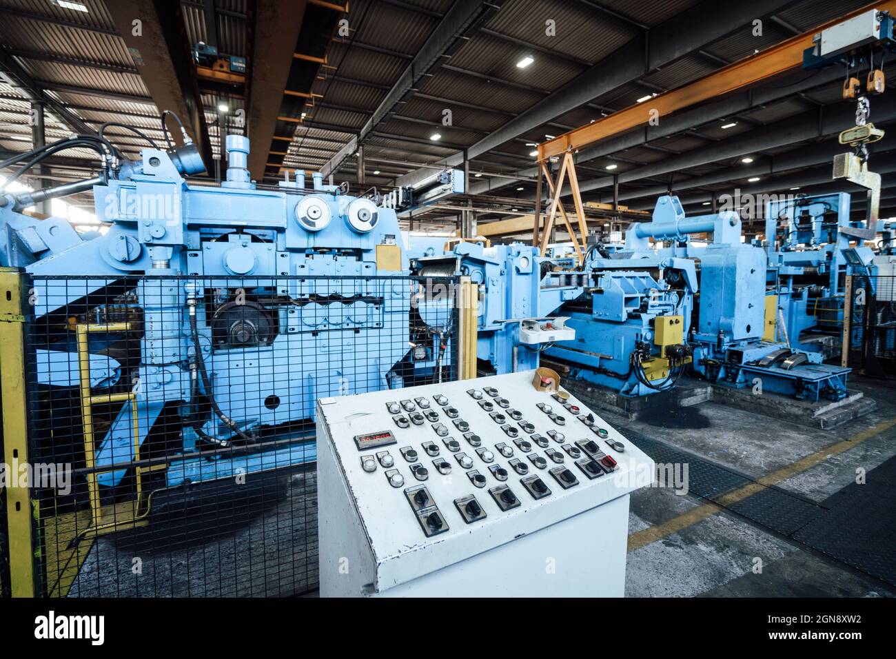 Manufacturing machinery at steel mill Stock Photo