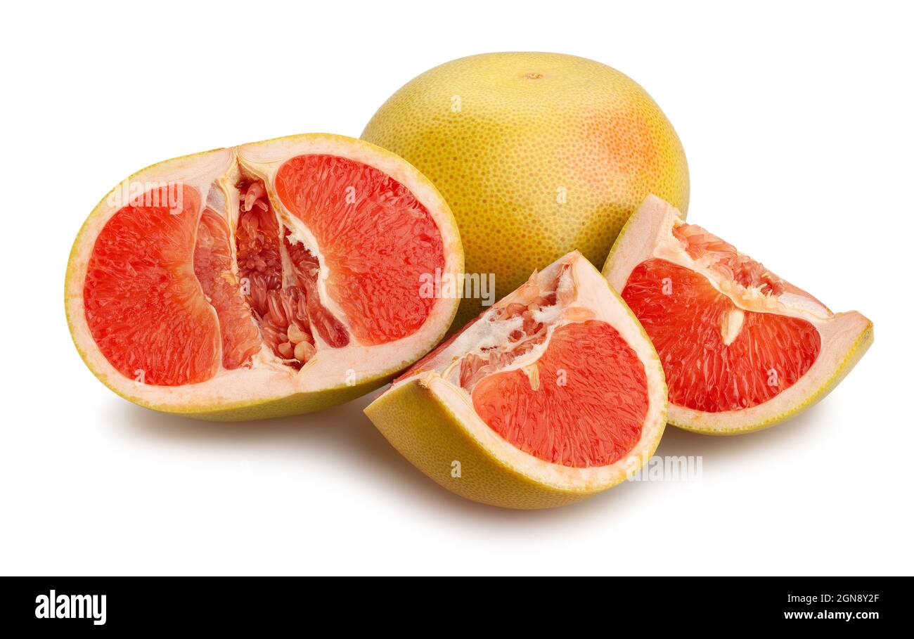 sliced yellow grapefruit path isolated on white Stock Photo