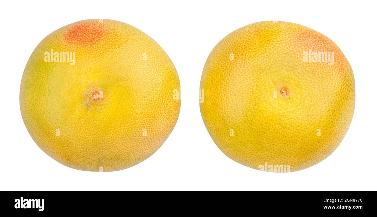 yellow grapefruit path isolated on white top view Stock Photo