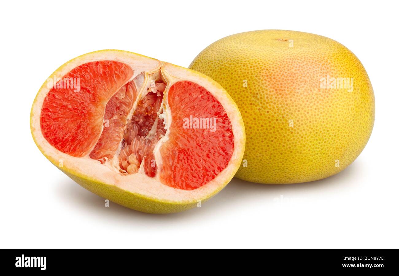 sliced yellow grapefruit path isolated on white Stock Photo