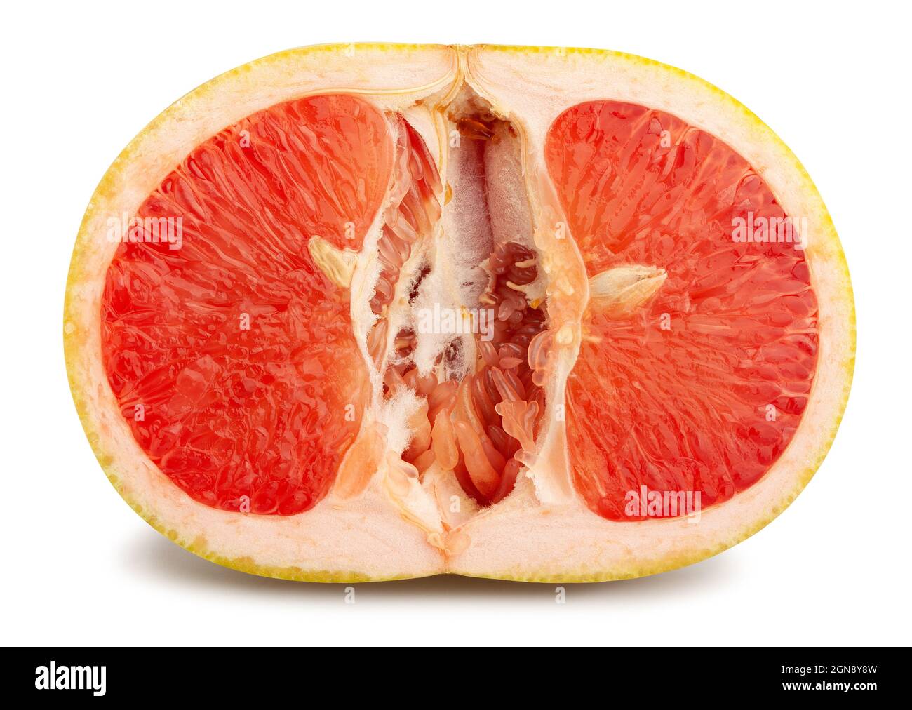 sliced yellow grapefruit path isolated on white Stock Photo
