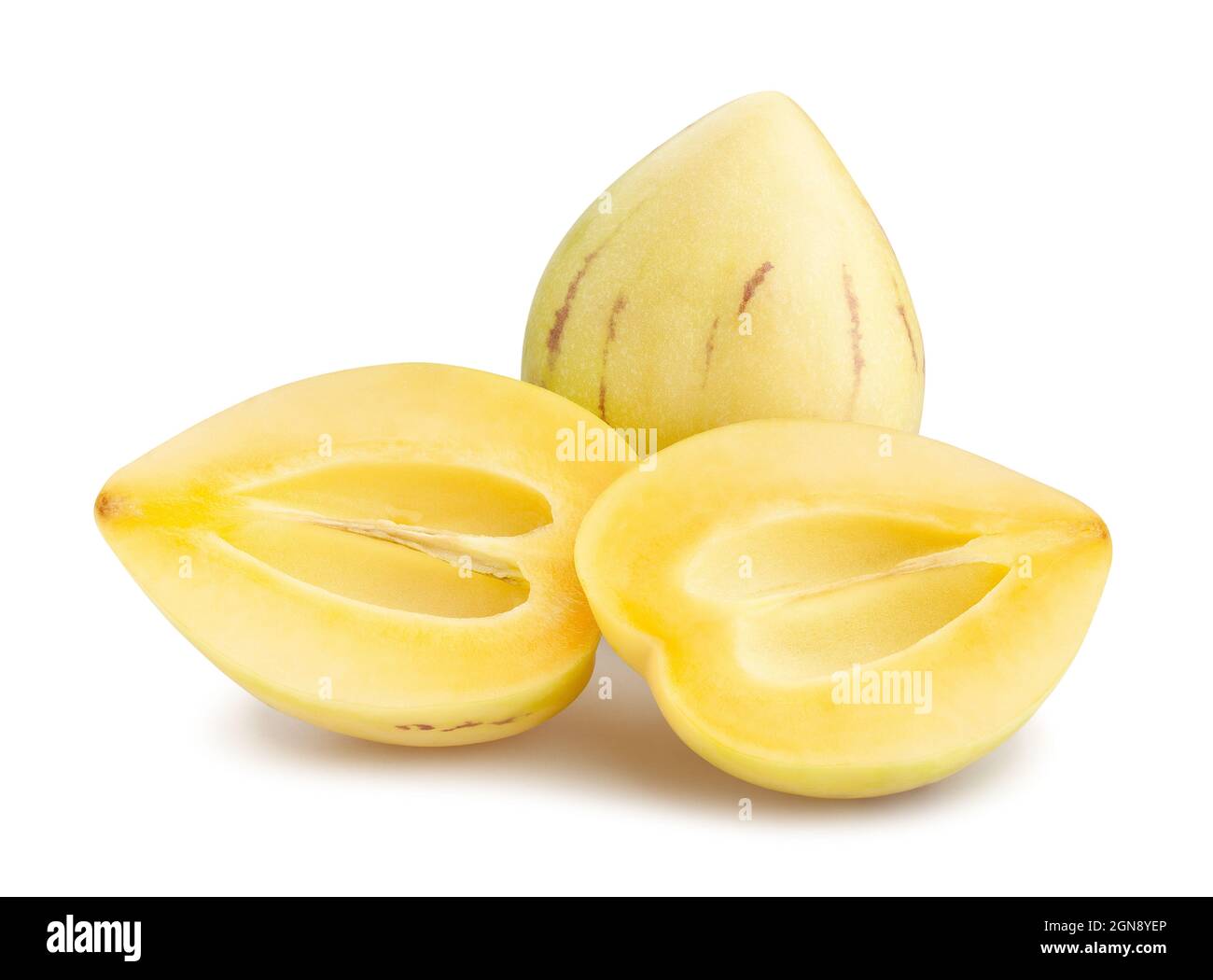 sliced pepino path isolated on white Stock Photo