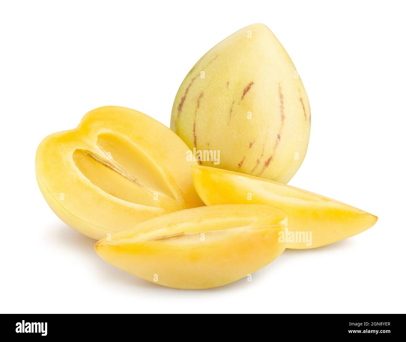 sliced pepino path isolated on white Stock Photo